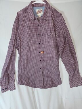Bauer Men's Burgundy and Navy Micro-Check Button-Down Shirt